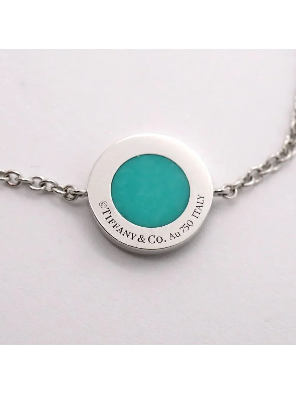 Tiffany & Co Bracelet Ttwo Round Circle 18k White Gold Diamond Turquoise Blue